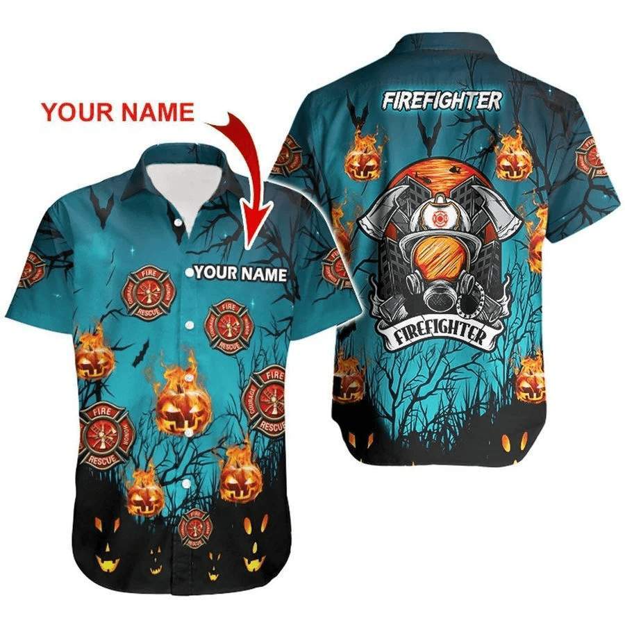 Personalized Firefighter Pumpkin Halloween Hawaiian Shirt For Men Women