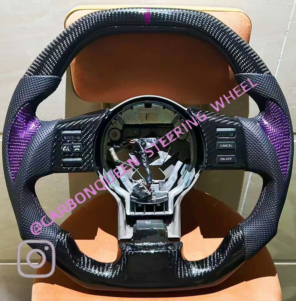 PURPLE CARBON FIBER  Steering Wheel FOR NISSAN 350Z/FX35 W/BUTTONS/FLAT TOP