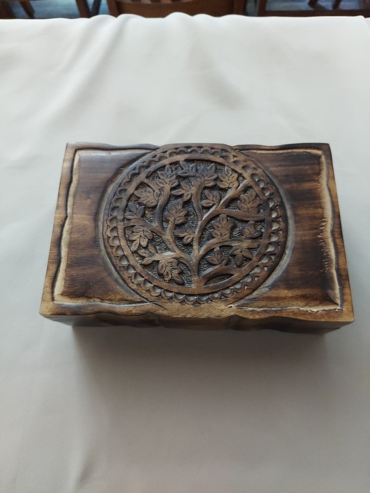Hand Carved Wooden Jewelry Box 9x6 made in India