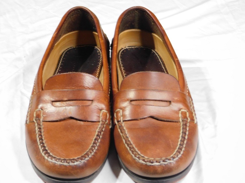 Johnston & Murphy Size 8 D Brown Mens Leather Slip On Penny Loafers Dress Shoes