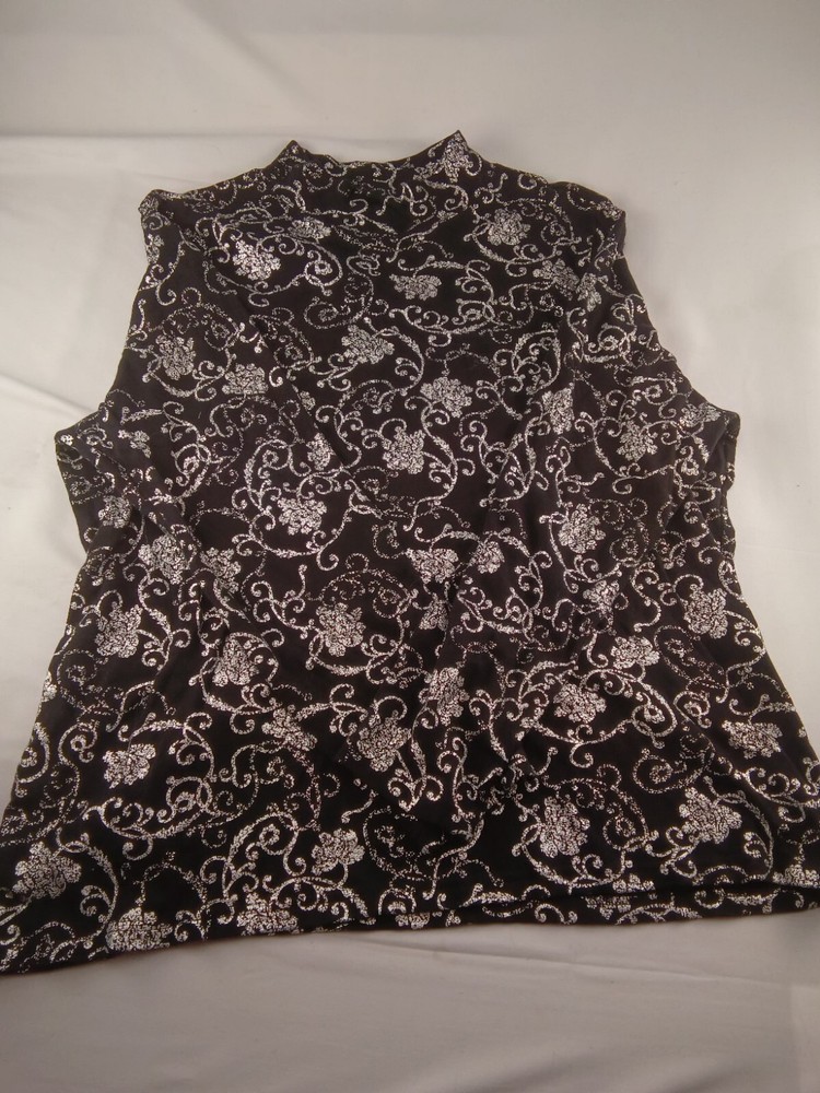 Studio Works Womens Black Silver Blouse Top Size 2XL Casual Elegant Long Sleeve