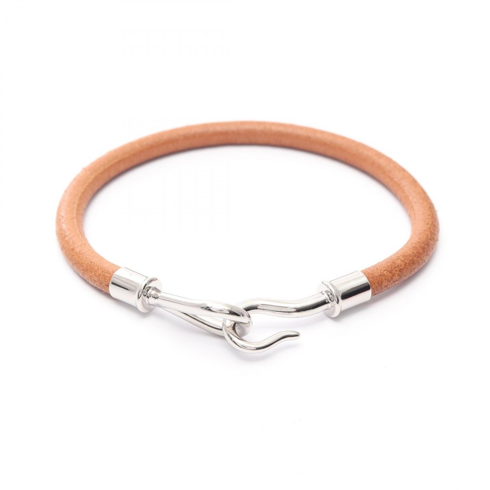 HERMES Jumbo Bracelet Stainless Steel and Brown Leather for Women Pre-Owned