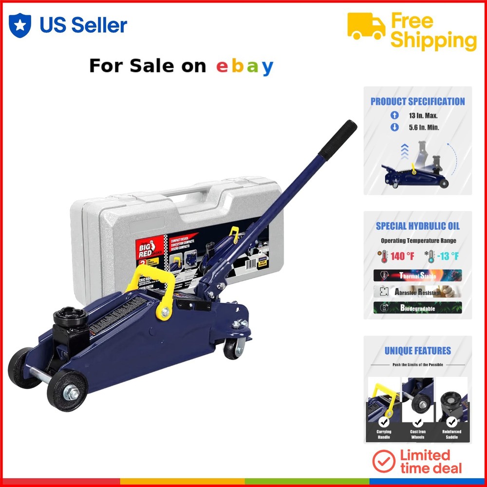 2 Ton Hydraulic Trolley Floor Jack for Cars & SUVs - 4000 lb Capacity Alloy Steel  
