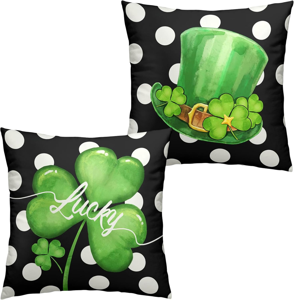 St Patricks Day 18×18 Shamrock Green Throw Pillow Covers Set of 2