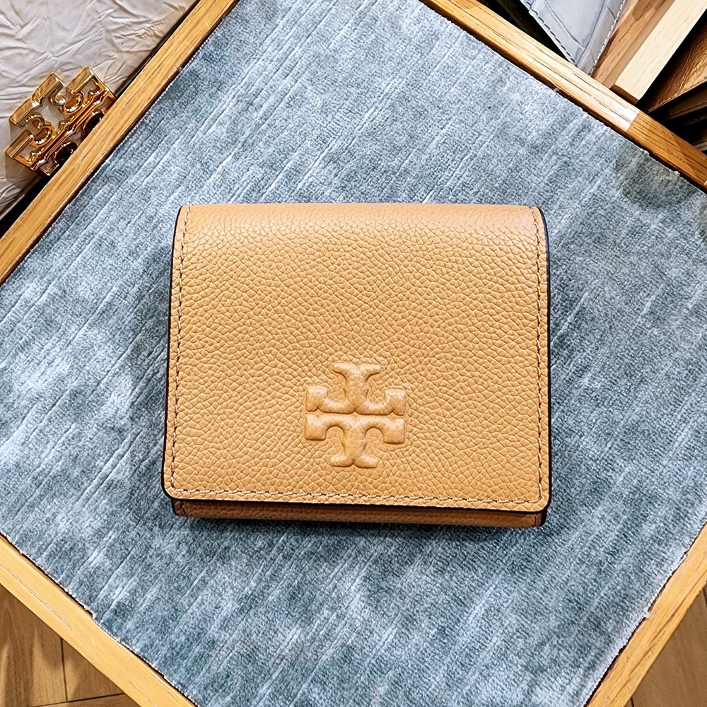 Latest Tory Burch Thea Tiramisu Pebbled Leather Tri-Fold Compact Wallet 169967