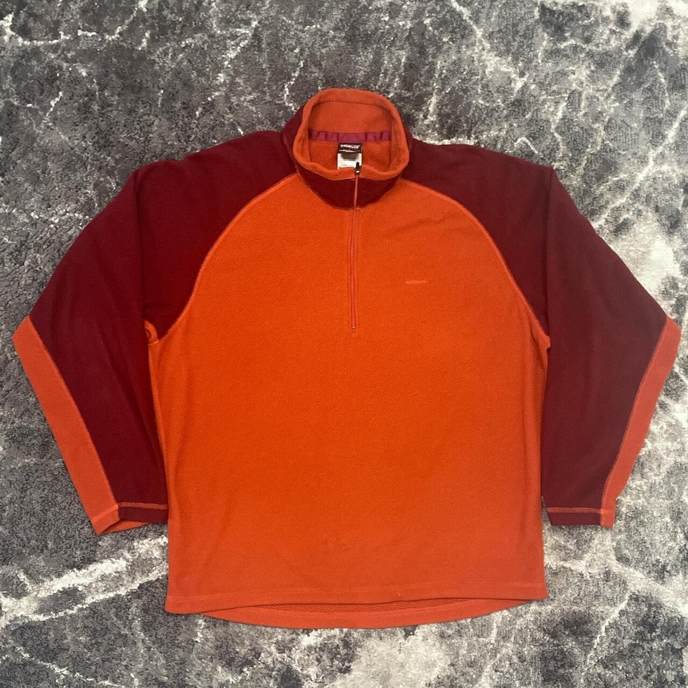 Patagonia Men's Large Capilene El Cap 1/4 Zip Fleece Jacket in Orange for Hiking