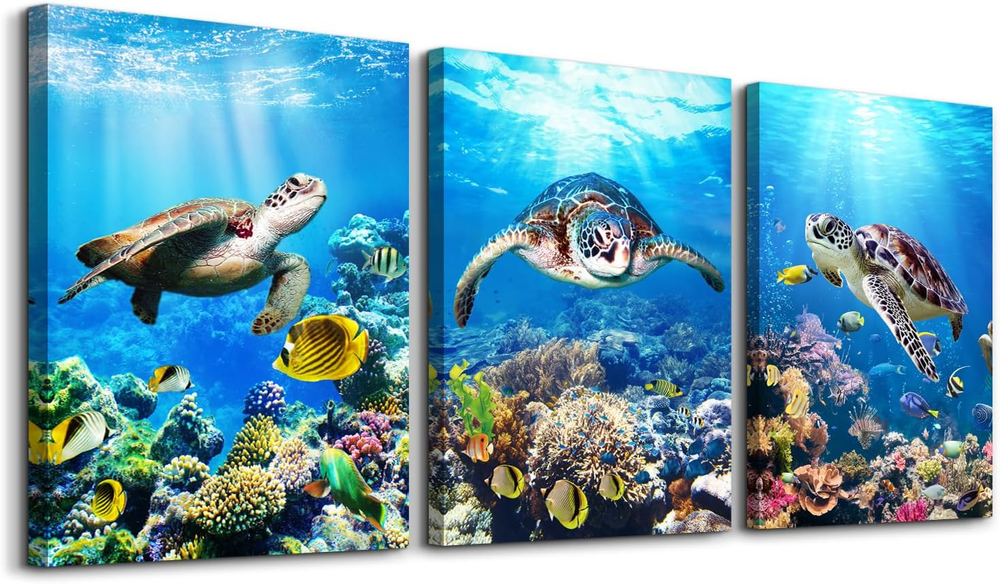 Modern Canvas Wall Art Sea Turtle Decor for Bedroom or Living Room