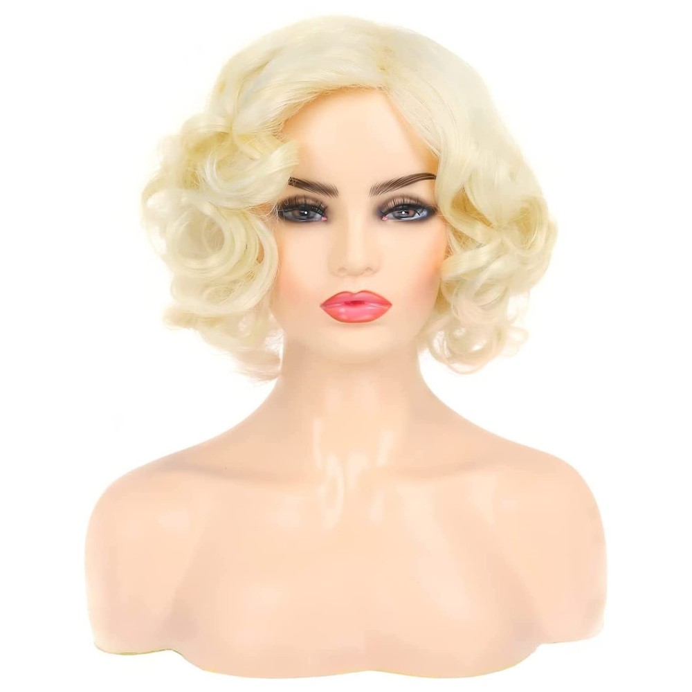 Short Curly Blonde Synthetic Wigs for Women Natural Wavy Costume Cosplay