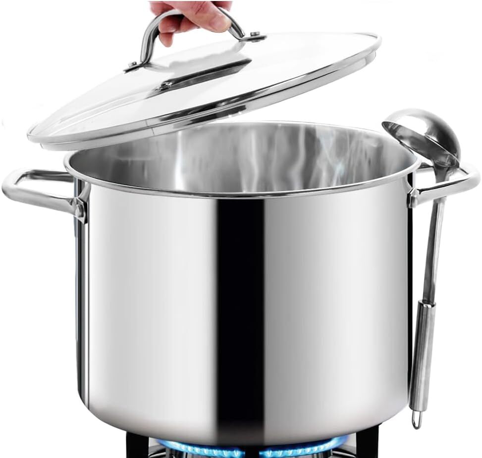 12 Quart Stainless Steel Stock Pot with Glass Lid for Healthy Cooking  