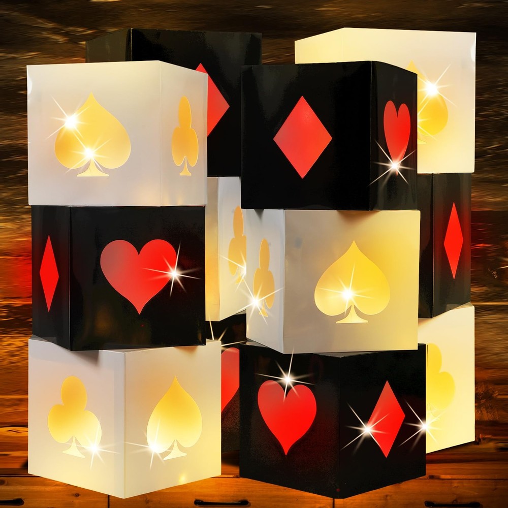 6 Set Casino Favor Boxes with String Light 11.8 x 11.8 x 11.8 Inch Casino The...