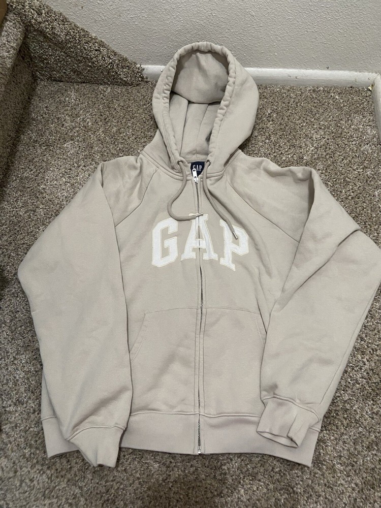 Gap Beige Arch Logo Zip Hoodie Long Sleeve Sweatshirt - Size Small