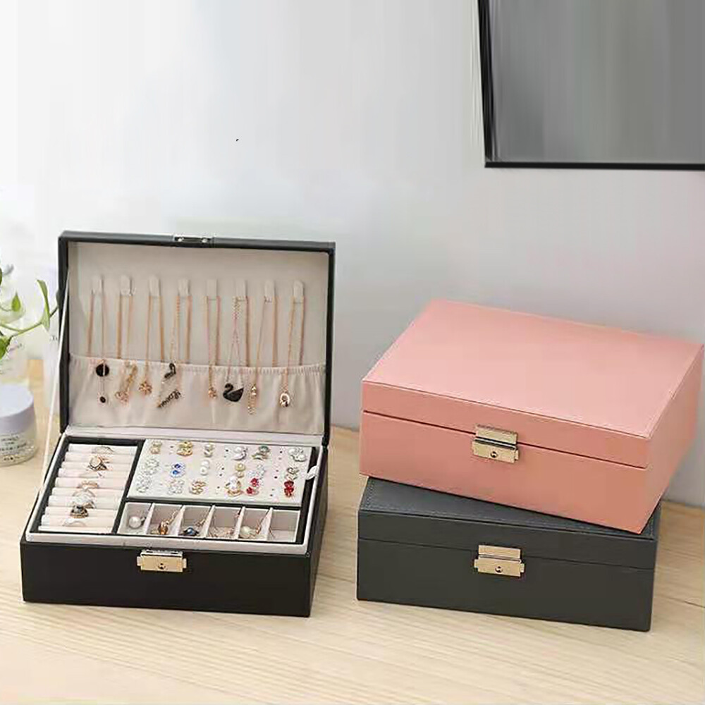 JeWelry Organizer Case 2 Layer Large Box Display Storage Case Fit Women Girls
