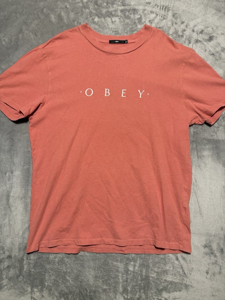 Obey Shirt Size Large T-Shirt Mens Pink Short Sleeve Graphic Print Cotton