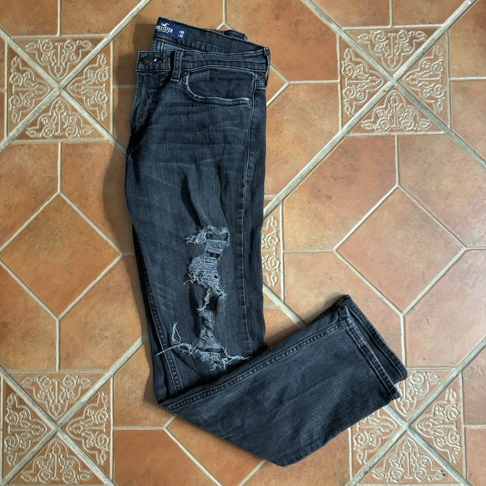 Hollister Mens Distressed Black Slim Straight Denim Jeans w29 L30