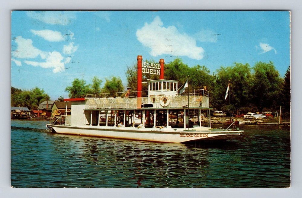 Vintage Island Queen Paddle Boat Postcard Saugatuck MI Kalamazoo River