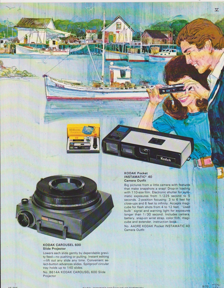 VINTAGE AD SHEET #2400 - 1973 KODAK CAMERA - SLIDE PROJECTOR - INSTAMATIC