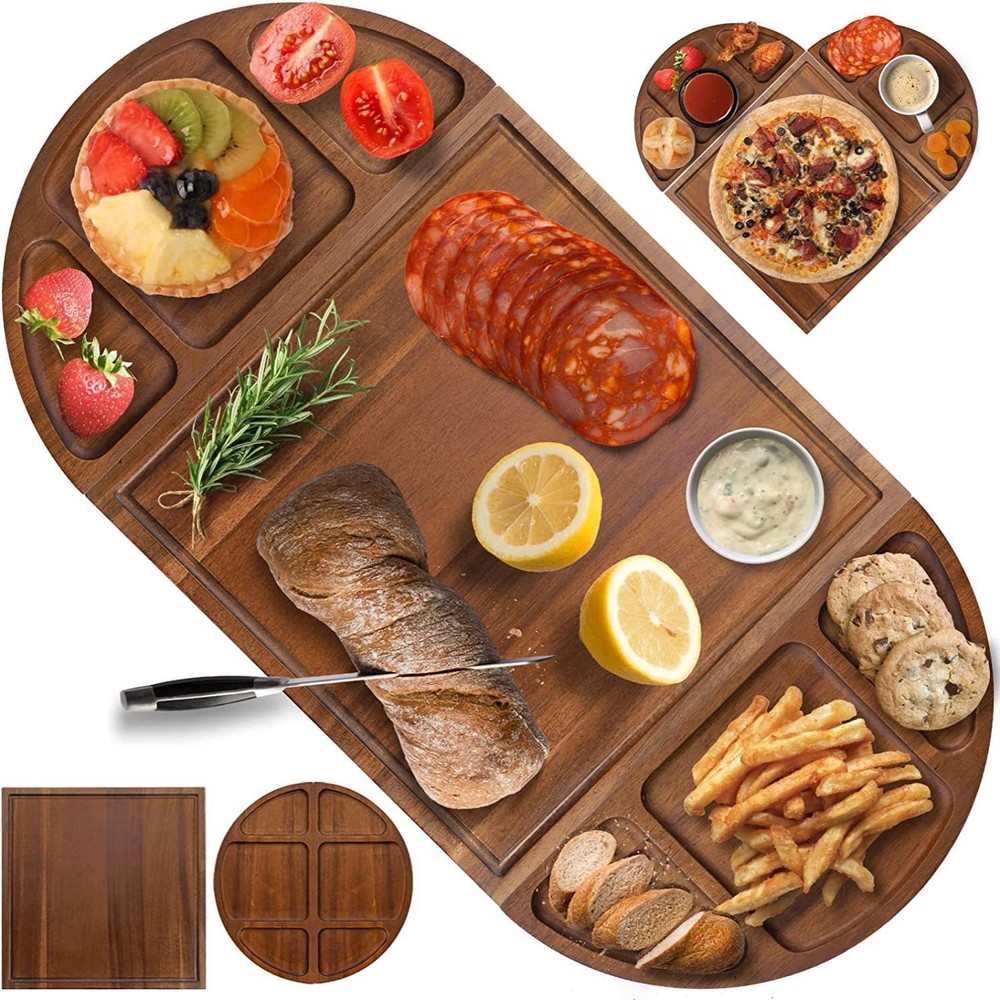 Acacia Wood Charcuterie Board with Juice Grooves for Cheese Cookies Snacks