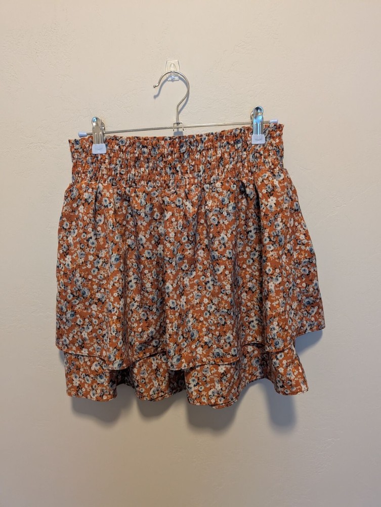 Cottagecore Paper Crane Tiered Ruffle Mini Skirt Floral Western Prairie Style
