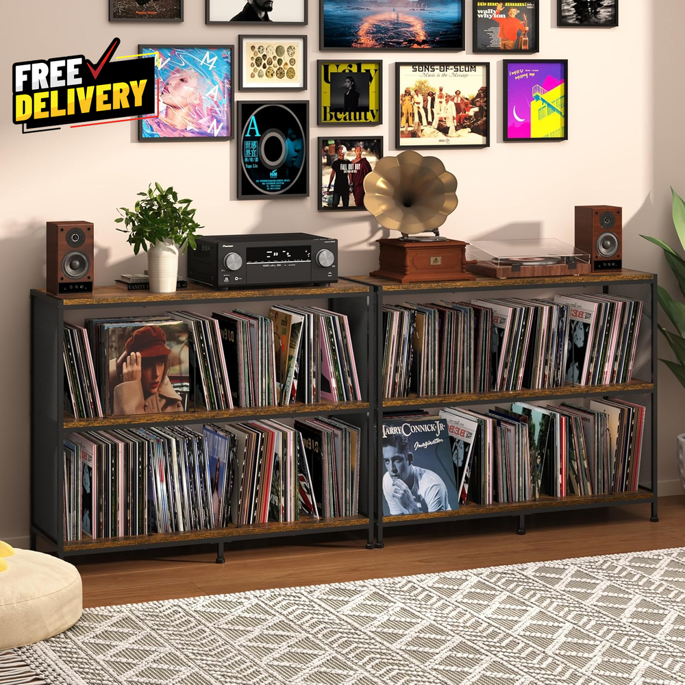 3 Tier Vinyl Record Storage Stand Turntable Table Holds up to 450 Records Vintag