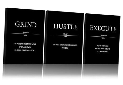Grind Hustle Execute Motivational Office Wall Art 12x16