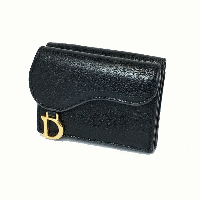 Dior Compact Wallet Black Preowned Luxury Leather Y0713  