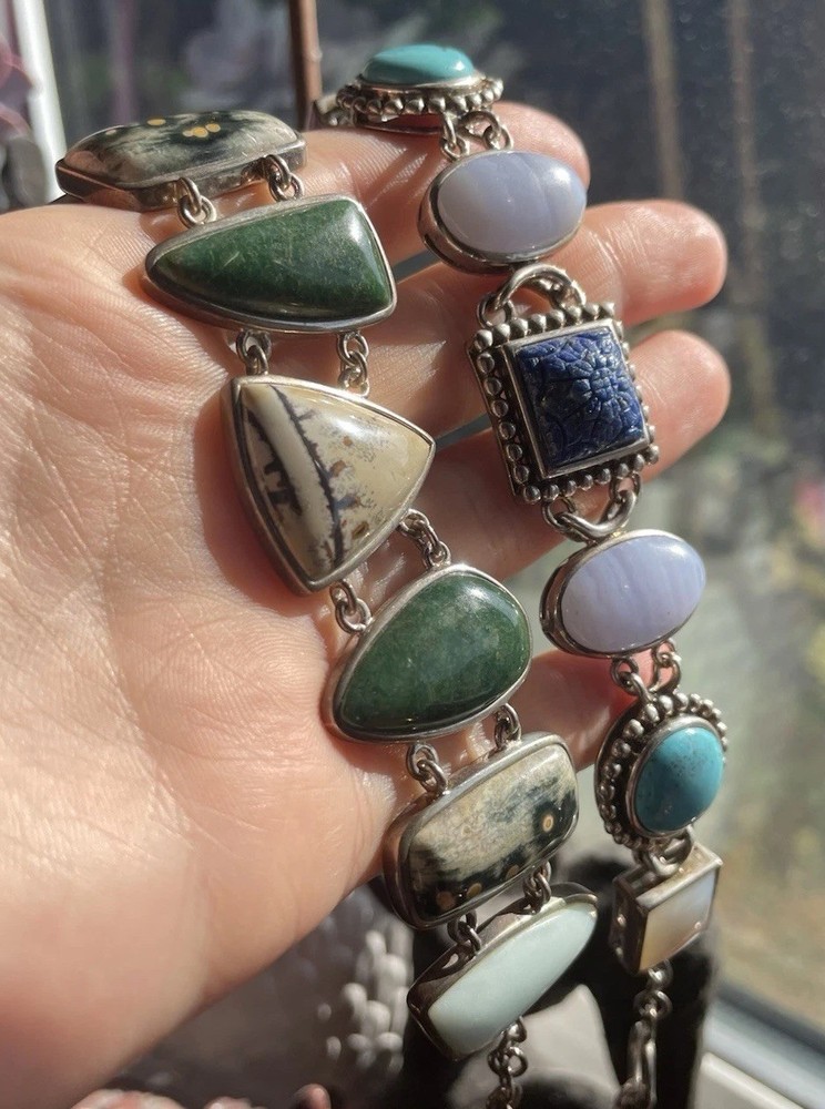 Whitney Kelly 925 Sterling Silver Bracelets, Large Multi Gemstone Bracelets