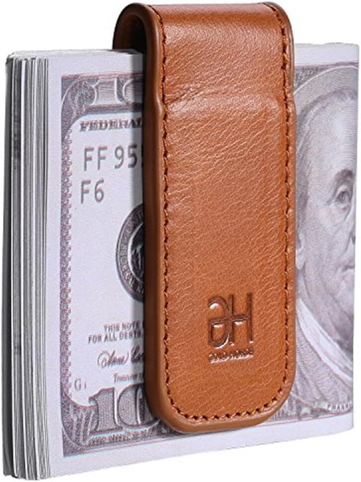 GH GOLD HORSE Slim Magnetic Money Clip Leather Minimalist Business Card Holder