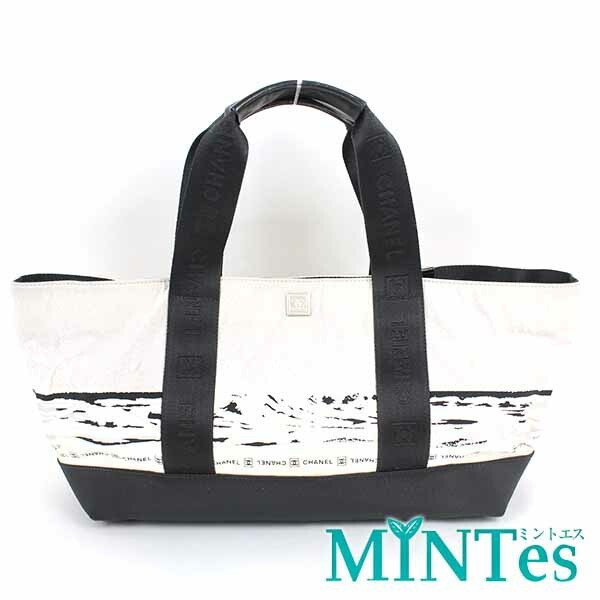 Chanel Sports Line Nylon Tote Bag Gray/Black Used Stylish Daily/Travel