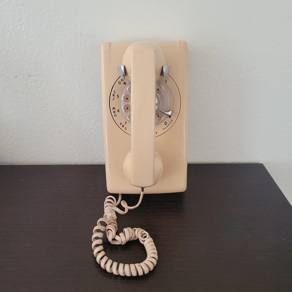 Vintage Western Electric Bell System Wall Rotary Telephone Peachy / Tan Color