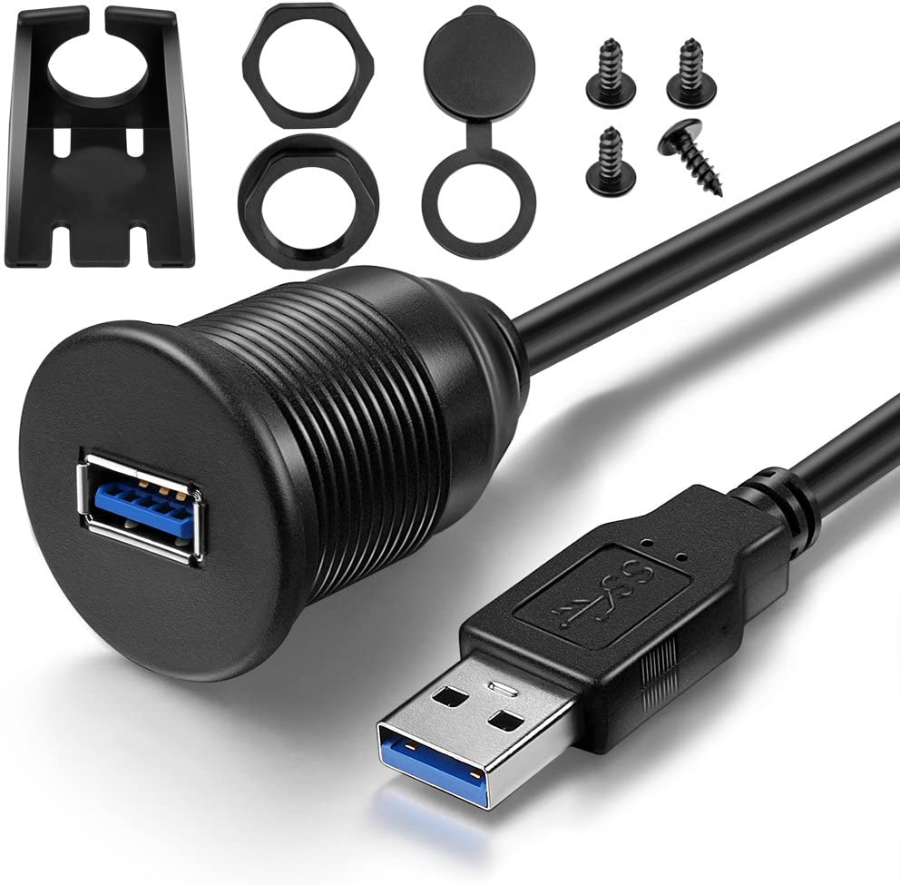 USB 3.0 Male to Female AUX Flush Mount Car Truck Boat Motorcycle Extension Cable