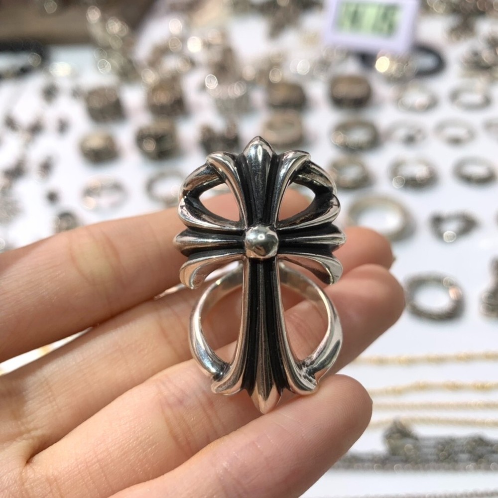Chrome Hearts silver long cross ring Size 10