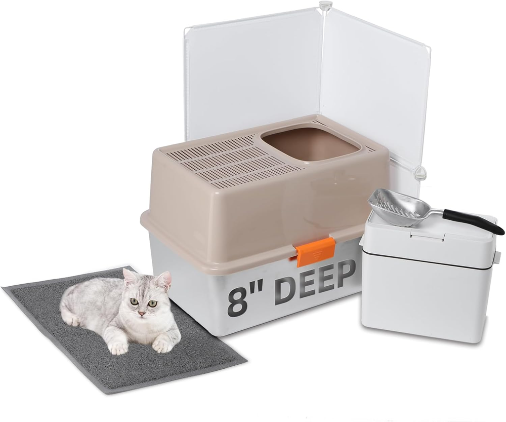 Stainless Steel Cat Litter Box Top Entry XL with Lid Kit, 8'' High Side Metal Ca