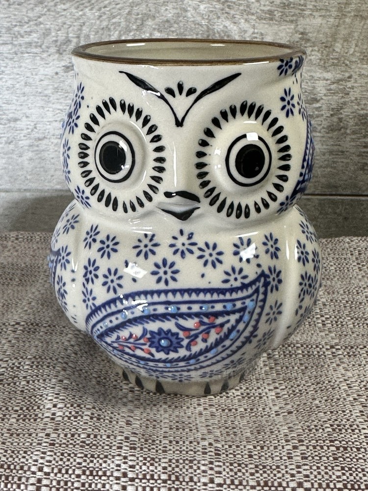 Yokohama Studio Royal Owl Coffee Mug Cup Hand Painted Paisley Embossed 3D 12oz