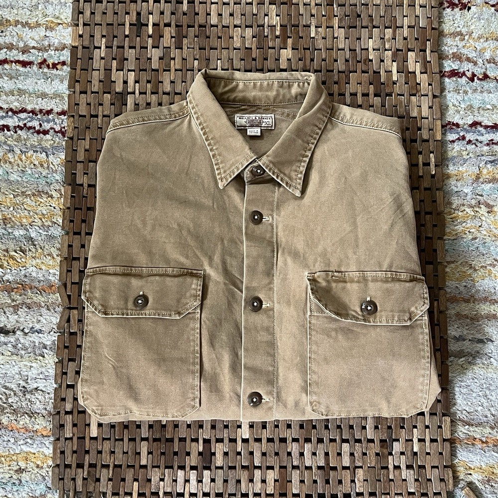 Wallace & Barnes J.CREW Button Down Western Work Shirt Khaki Tan XL