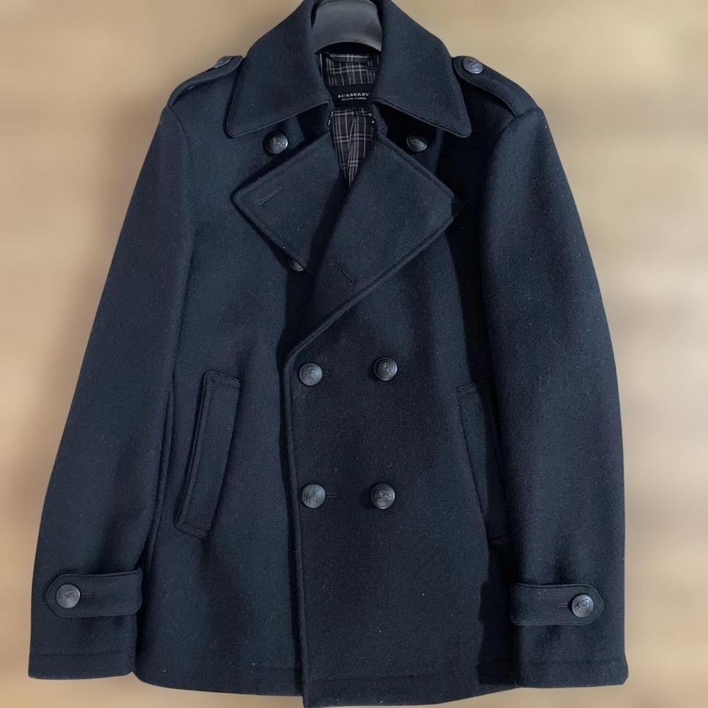 Burberry Black Label Pea Coat Dark Navy Asian fit L US size M Wool Authentic