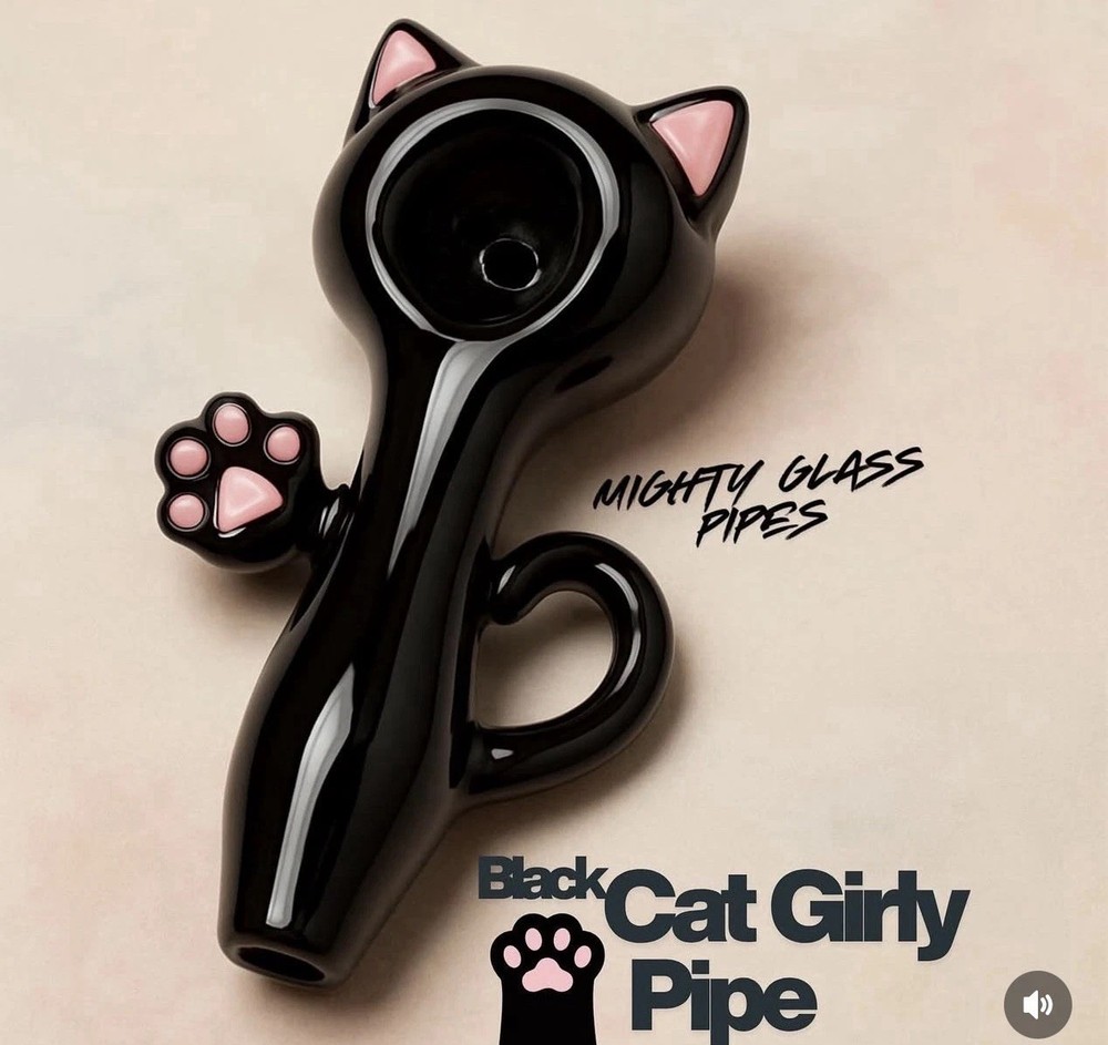 Black Cat Hand pipe Hand Blown Quality  Glass Tobacco Pipe  Girly Glass Pipe