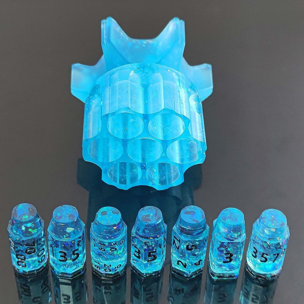 DND Revolver Resin Dice set Game Dungeons and Dragons Blue Revolver