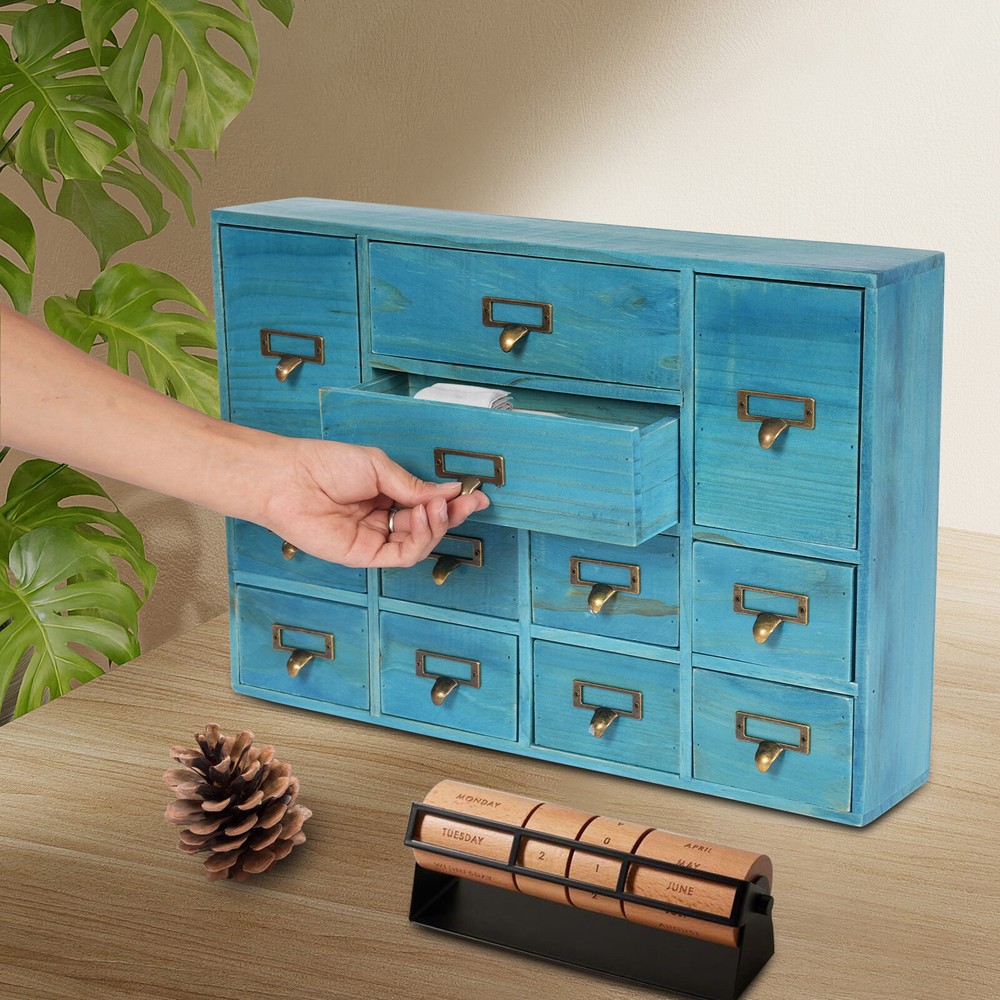 Blue Tabletop Drawers Organizer Storage Box with 12 Drawers Storage Drawers