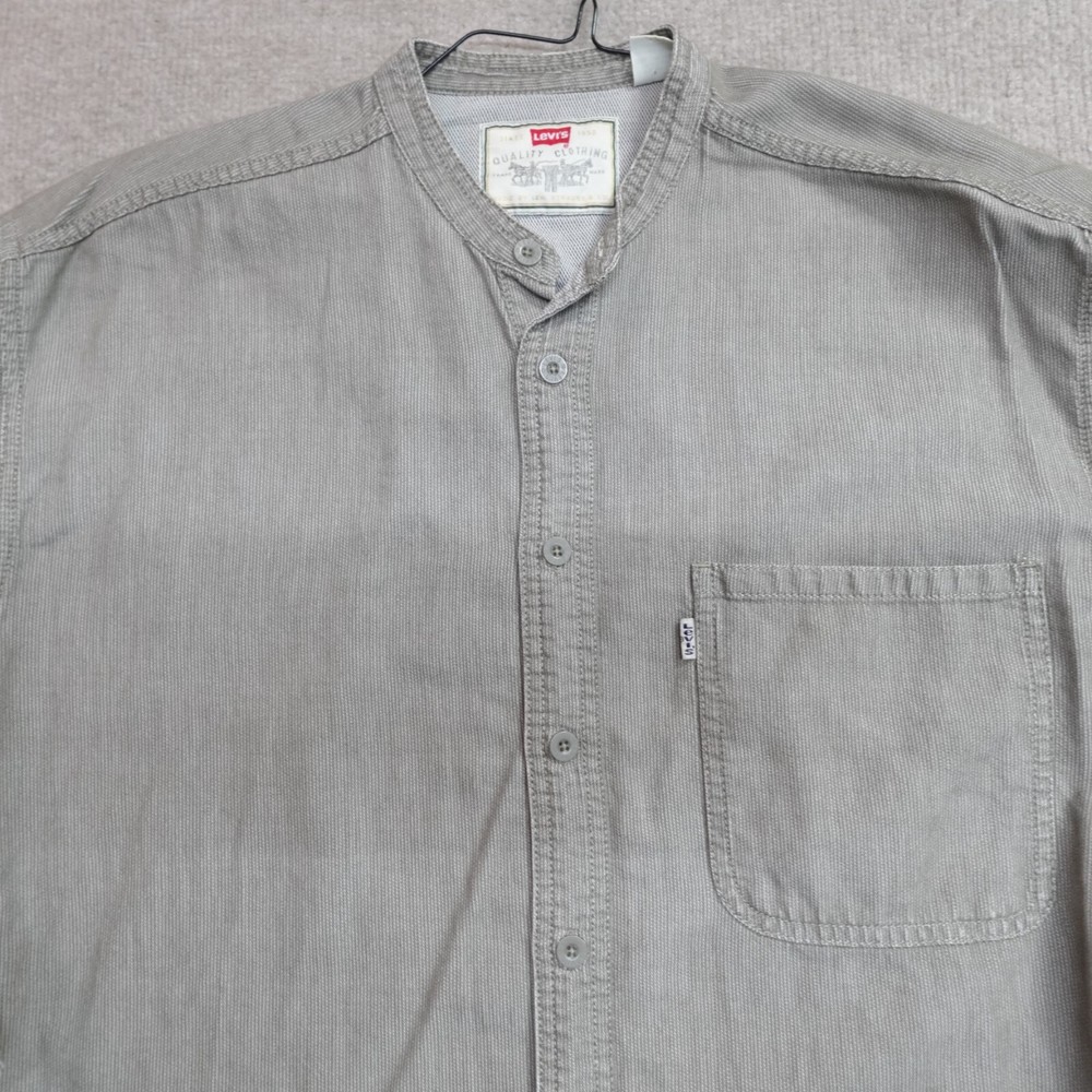Vintage Levi's Shirt Medium Beige Hickory Stripe Band Collar