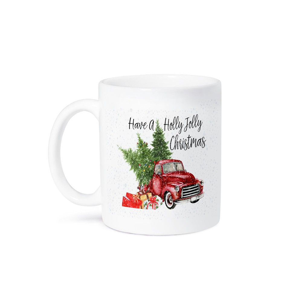3dRose Holly Jolly Christmas Red Truck with Trees Mug