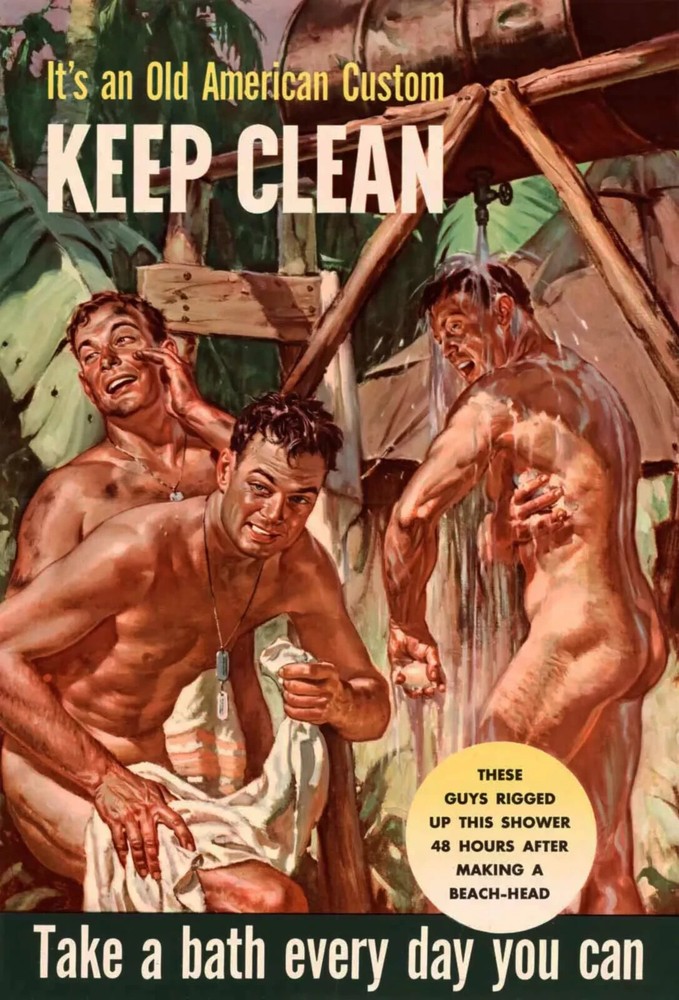 WWII Military Propaganda Poster Keep Clean Soldiers Shower World War 2
