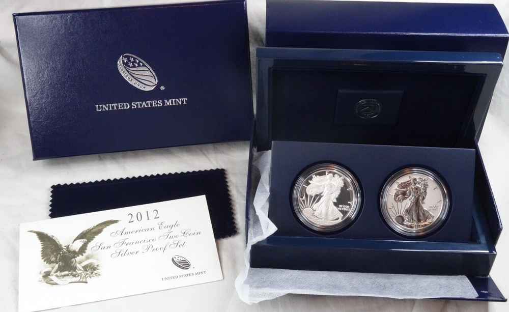 2012-S American Silver Eagle Reverse Proof 2 Coin Set COA US Mint OGP Box & COA