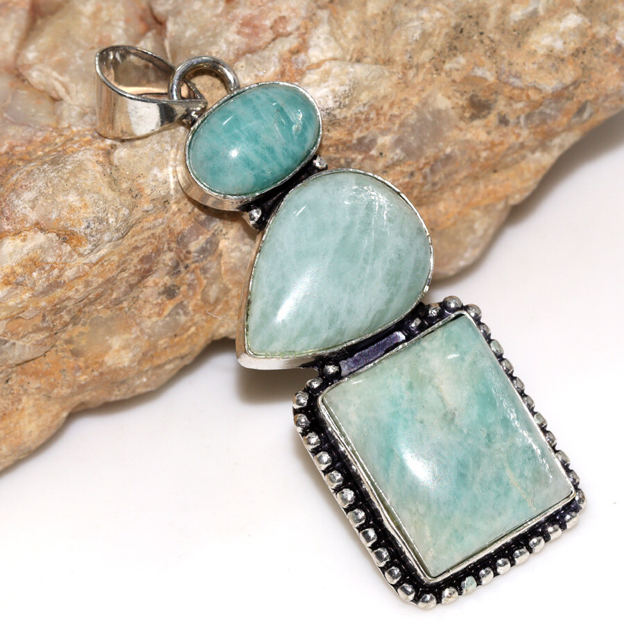 925 Silver Amazonite Ethnic Long Pendant Jewelry 2.3