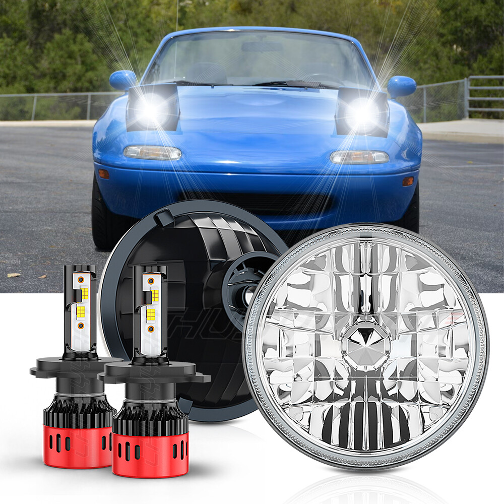 Pair 7inch H6024 LED Headlights Hi-Lo Beam For 90-97 Mazda NA Miata MX5 MX-5