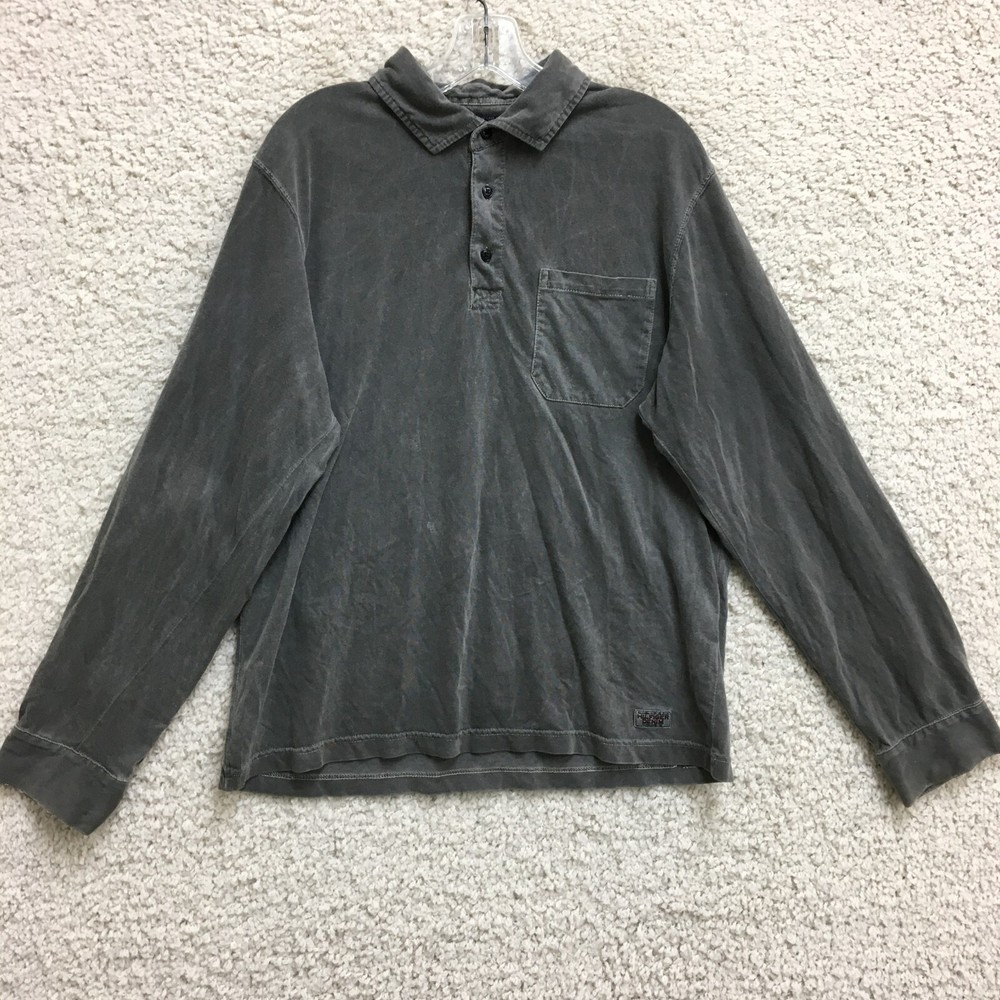 Vintage Tommy Hilfiger Gray Long Sleeve Mens Polo Shirt Medium