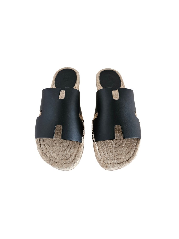 Hermes Antigua Black Woman Flat Espadrille, size 39