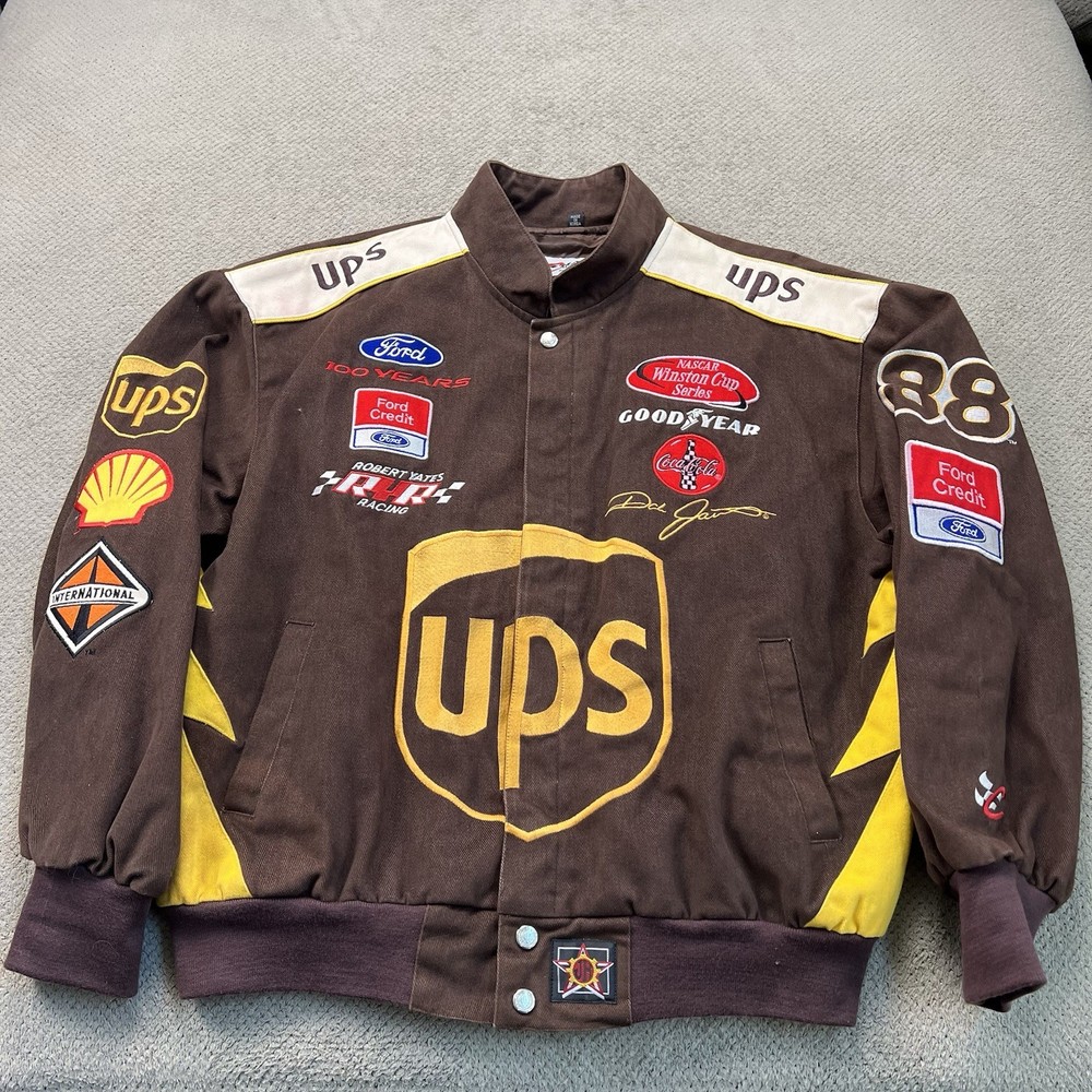 Vintage JH Design Dale Jarrett #6 UPS Ford Racing Jacket Size Large