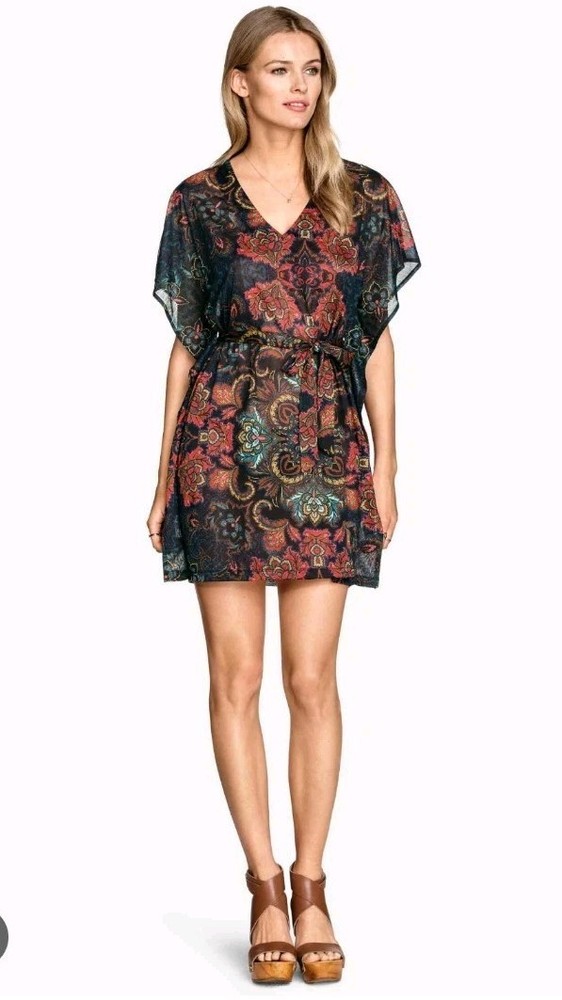 H&M Beach Kaftan Cover-Up Sheer Artsy Floral Sheer Summer Vacation Small