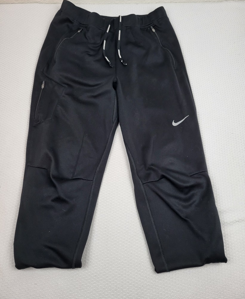 Nike Running Pants Mens Medium Black Dri-Fit Track Tights Lightweight Zippers