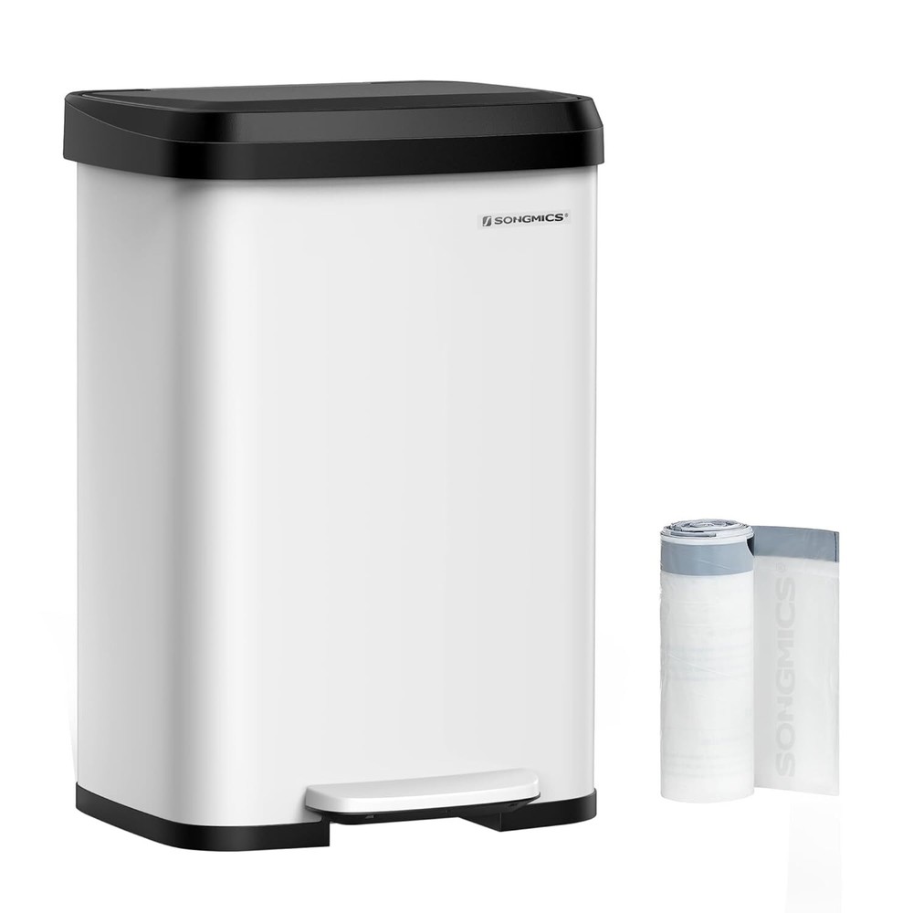 Kitchen Trash Can, 13 Gallon (50 L) Stainless Steel Garbage Can,White and Black
